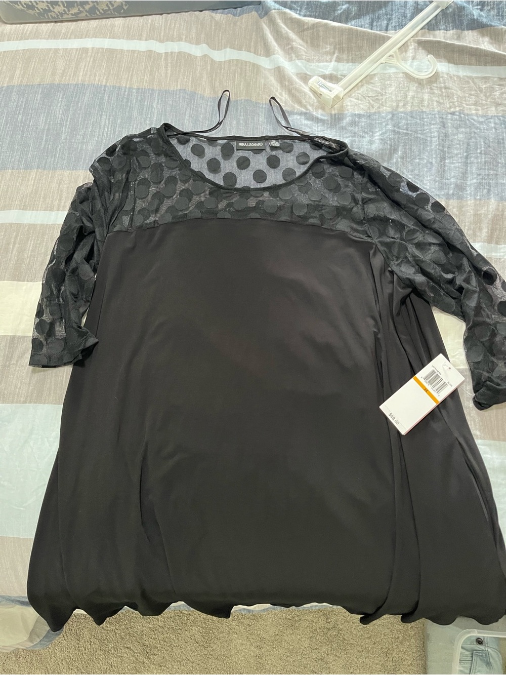 NWT! Nina Leonard Polka Dot Sleeve Women's Black Dress